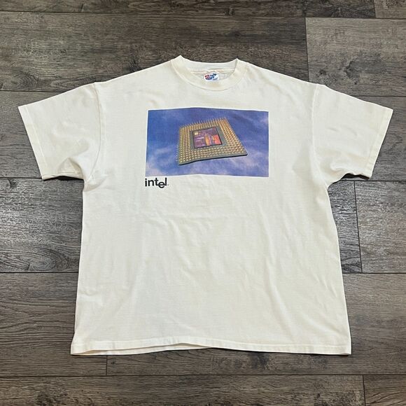 RARE! Vintage 90s Intel Inside CPU Promo T-Shirt USA Computer Chip Graphic XL - Picture 1 of 7
